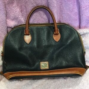 Dooney & Bourke Black Leather Satchel with Brown Trim and Handles
